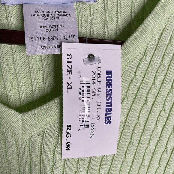 NWT IRRESISTIBLES Women’s Lime Green Cotton Cable Knit V-Neck Sweater Canada XL - Picture 5 of 11